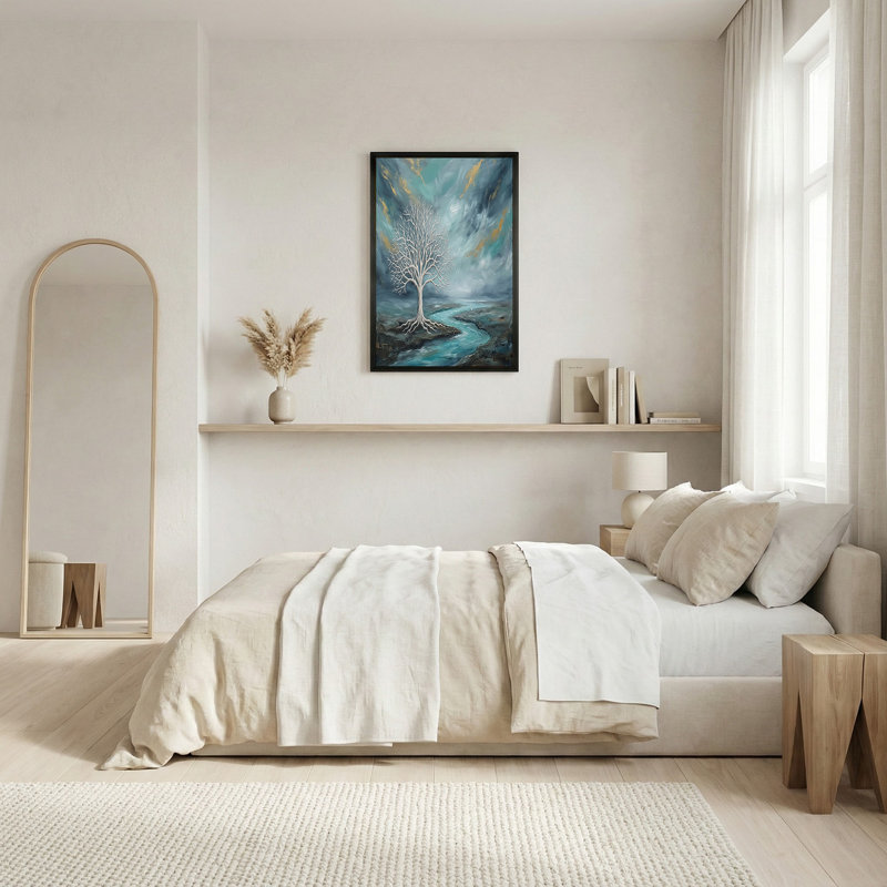 «White Leafless Tree» par Teal River avec toile ciel doré, H 24 po x l 36 po
