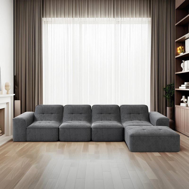 Canapé modulaire modulaire avec repose-pieds et repose-pieds, Gris chenille