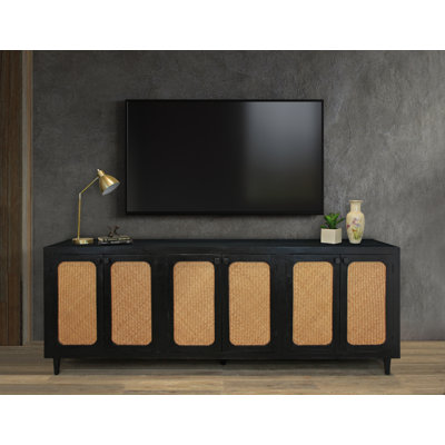 Buffet 82 po en bois massif vieilli noir avec quatre portes 82 po