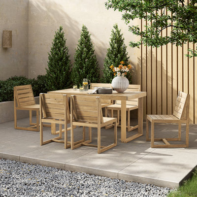 Jimiah Acacia Solid Wood Patio Dining Set Rectangular Table