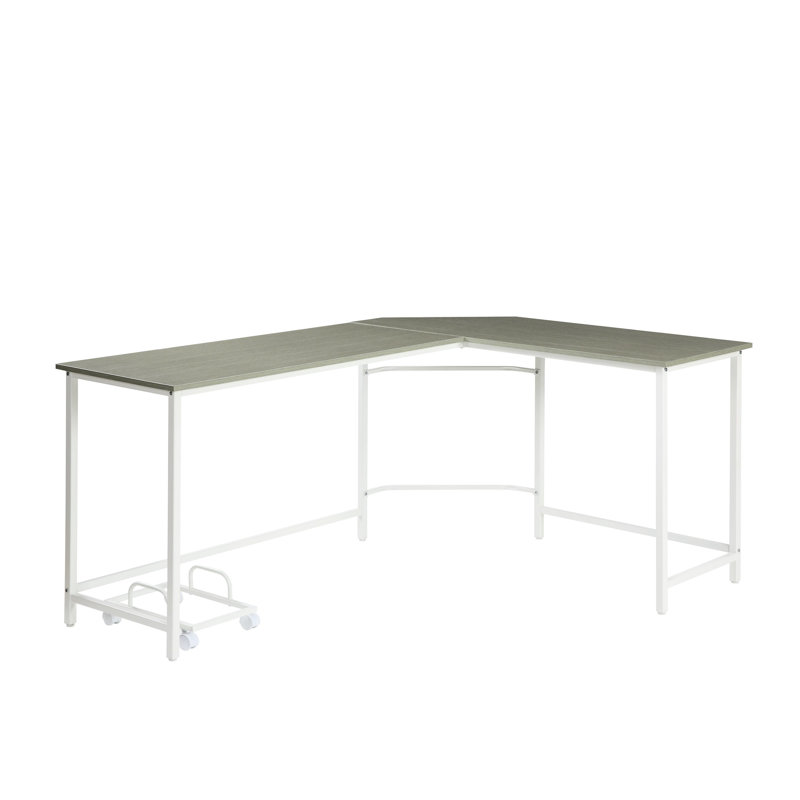 Table d'étude en L grise et blanche avec bord biseauté - bureau de rangement pratique blanc, pour la productivité