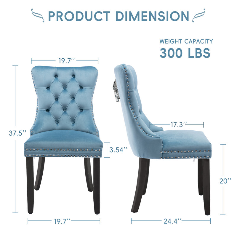 Velvet Upholstered Nailhead Dining Chairs Side Chairs Set of 6, Light Blue