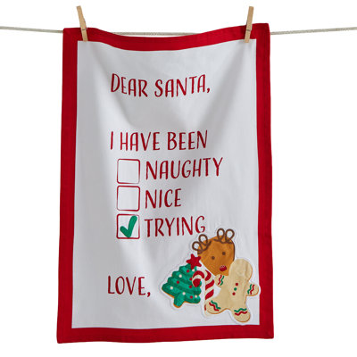 Dear Santa Dishtowel Red Cotton Christmas