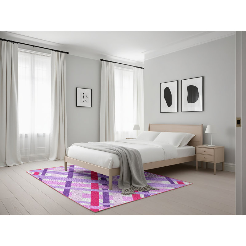 Tapis rose à motifs/mauves de zone, Rectangle 5 pi x 7 pi