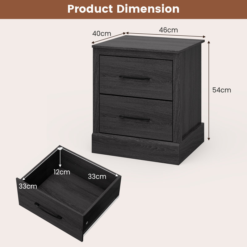 Hawi 46 cm W Bedside Table, Dark Grey Oak