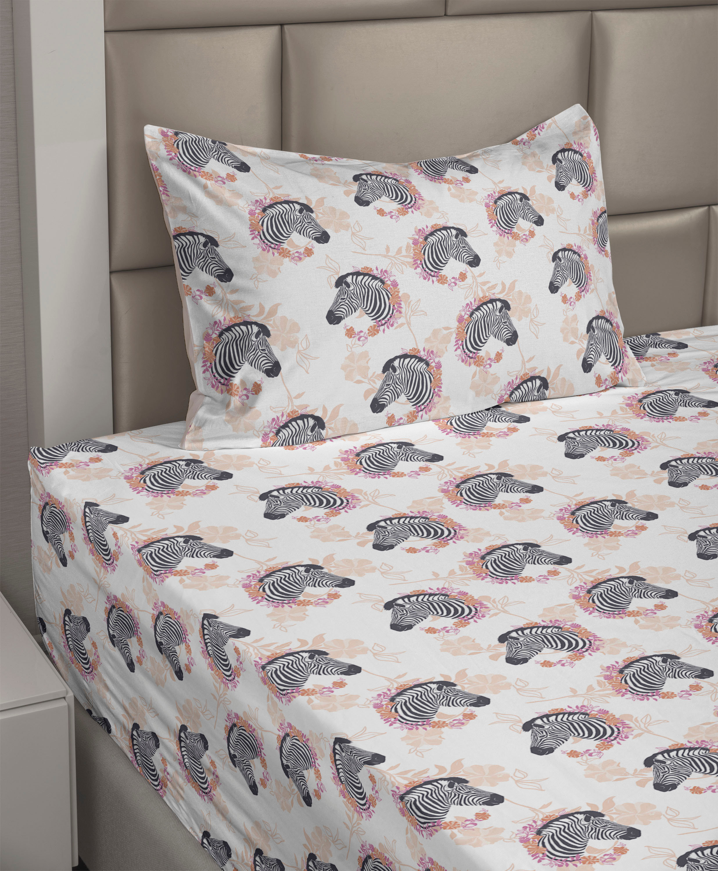 Ambesonne Zebra Print Sheet Set Exotic Animals Pattern Peach Dark Grey ambesonne-zebra-print-sheet-set-exotic-animals-pattern-peach-dark-grey