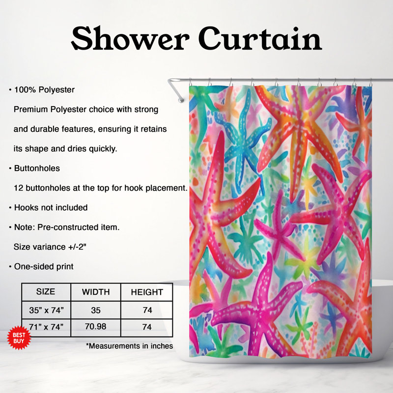 Watercolor Creatures - Rideau de douche standard 1 pièce, H 74 po x l 71 po