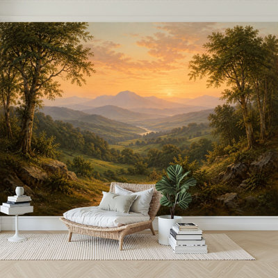 Papier peint adhésif auto-adhésif moderne pour la chambre à coucher avec paysage romantique Rolling Hills Trees L 69 po x l 96 po Peel and Stick