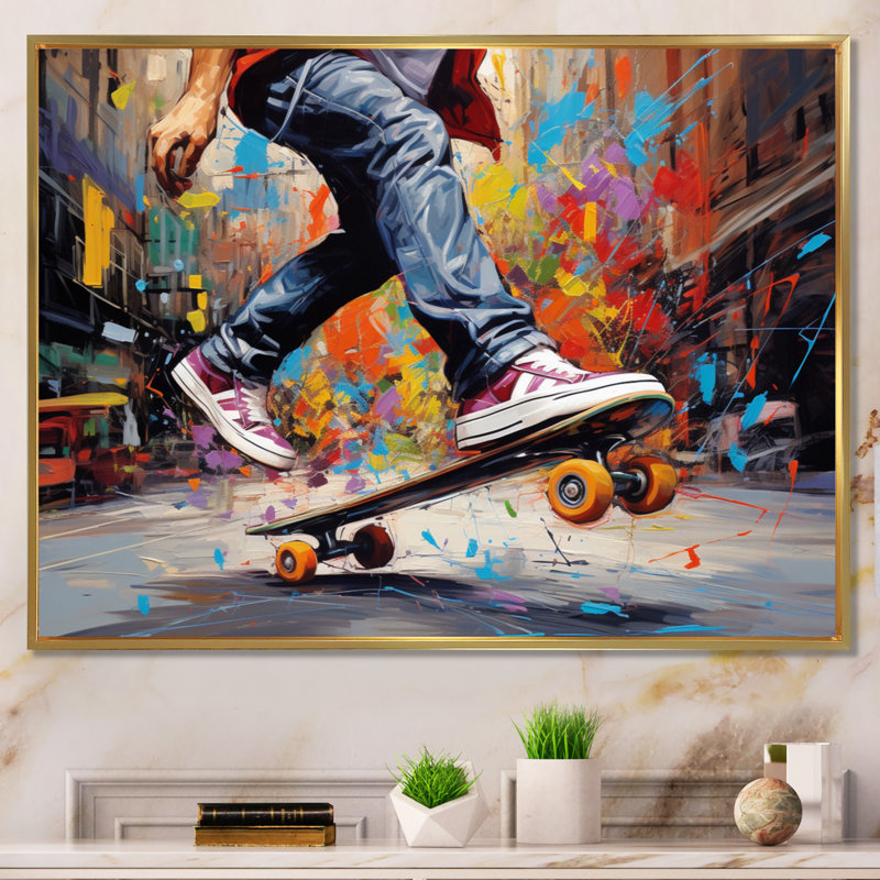 Skateboard Street Fusion - Sports Canvas Prints, H 34 po x l 44 po x P 1,5 po, Cadre flottant doré