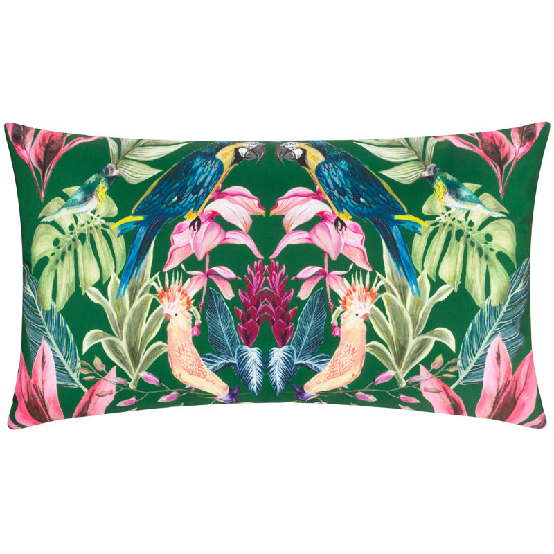 Alijiah Indoor / Outdoor Floral Rectangular Lumbar Cushion Cover, Green