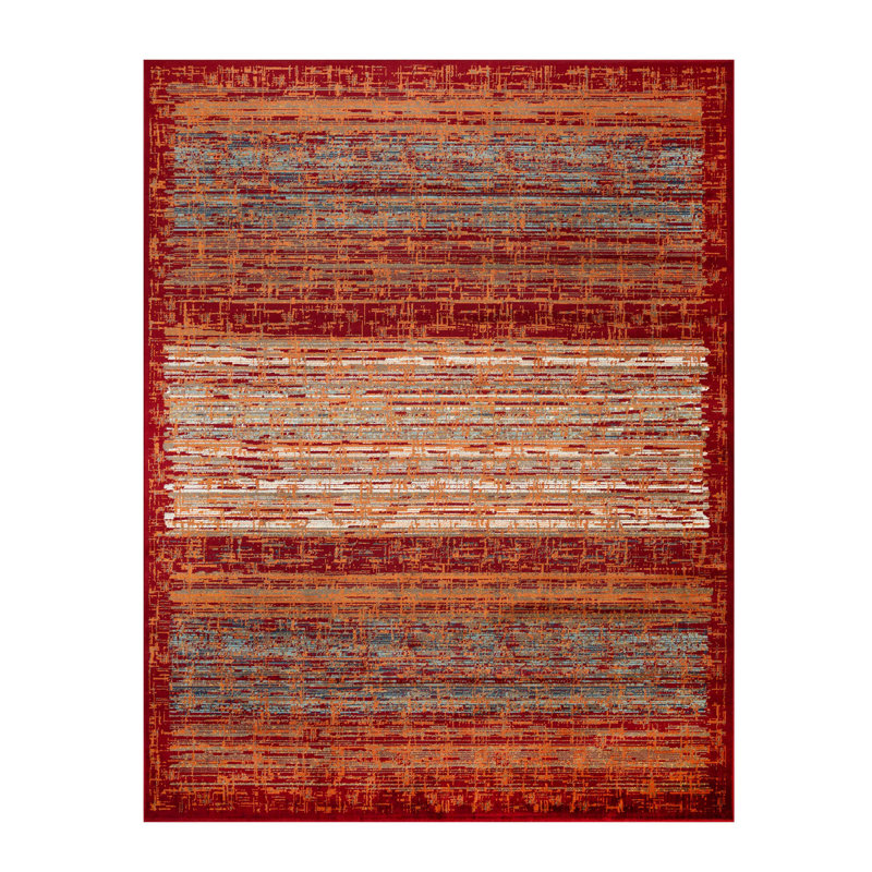 Ellagh 100% Polypropylene Farmhouse Striped Indoor Area Rug, Rectangle 8' x 10'