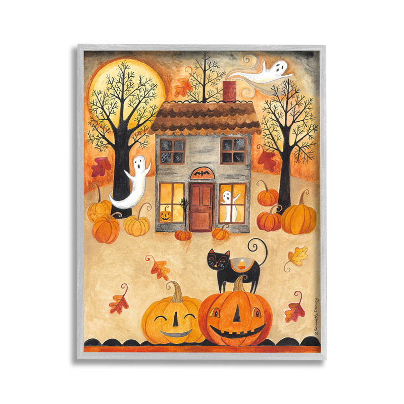 "Cadre fantôme sur une nuit d'Halloween" par Bernadette Deming sur toile, H 14 po x l 11 po