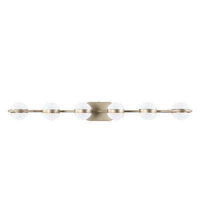 Luminaire de meuble-lavabo moderne à DEL or moderne - 43 po avec 6 lumières avec abat-jour acrylique en cristal sable, finition brossée
