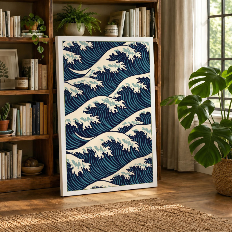 Rhythmic Waves Japandi - Wrapped Canvas, 36x24 - 91.4 x 61.0 cm, Sage Border