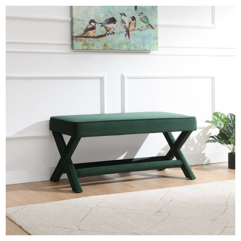 Banc rembourré en velours vert de style Mid-Century avec structure en contreplaqué