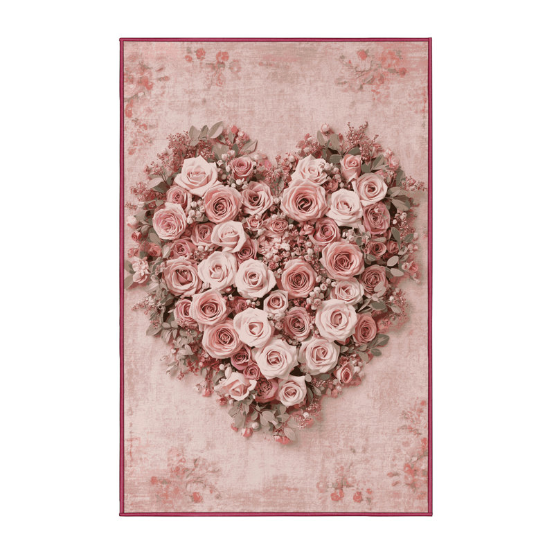 Soft Plush Festa Valentines Modern & Contemporary Abstract Area Rug in Pink – Rose Binding, 2x4