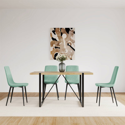 Ensemble de 4 tables de salle à manger en bois aggloméré de 55 po et 4 chaises de salle à manger modernes en bois aggloméré, base et pieds en métal