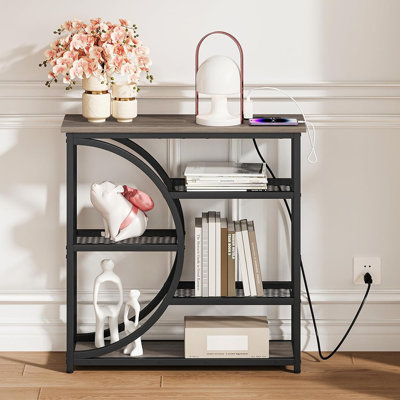 Entryway Table, Console Table With Charging Station, Industrial Narrow Sofa Table With 5 Tier Storage Shelves, Entrance Table For Hallway, Living Room, Foyer, Grey