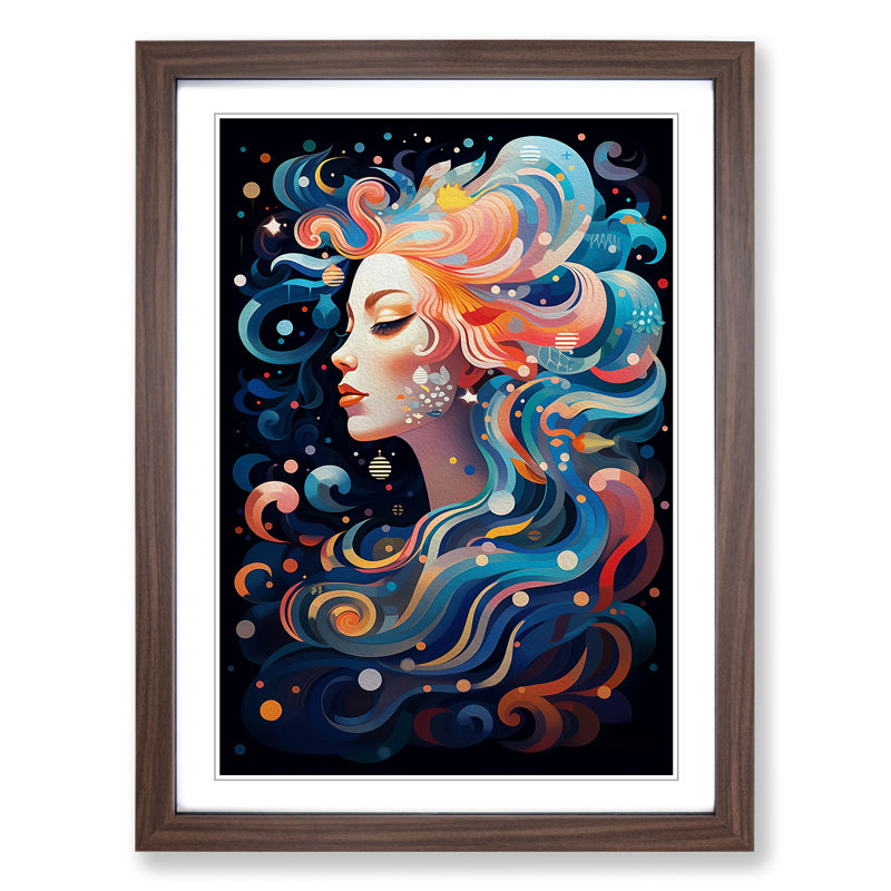 Aquarius Zodiac Orphism Art - Framed Print, 34cm H x 25cm W x 2cm D, Walnut Framed
