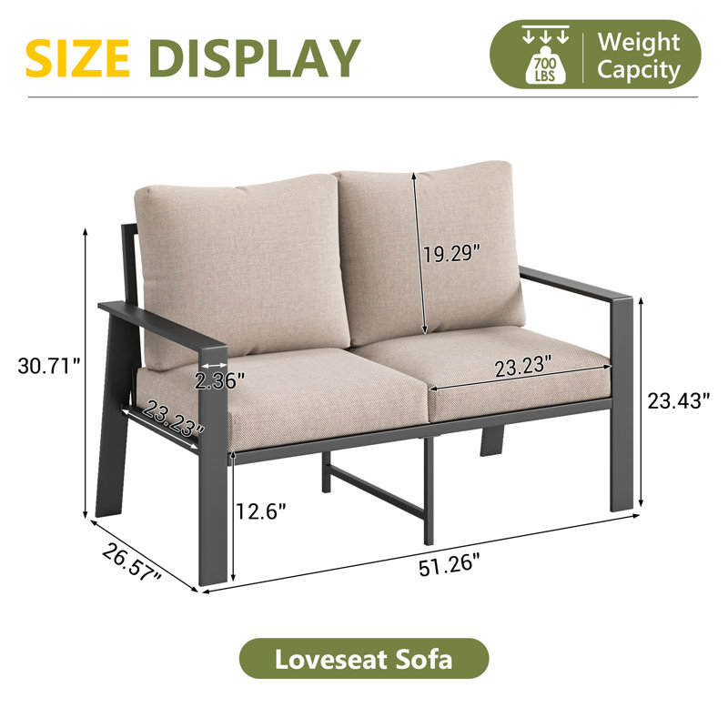 Causeuse d'extérieur en aluminium pour patio avec coussins de qualité supérieure, Beige