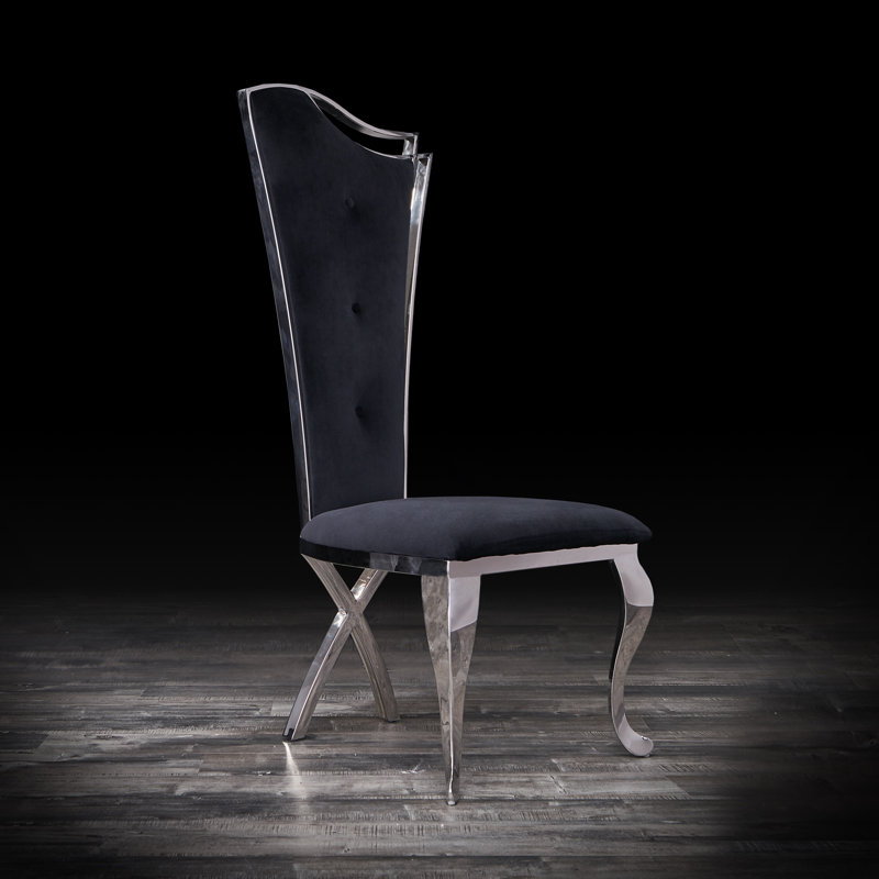Chaise d'appoint rembourrée en velours Mohandis, Noir, Argent