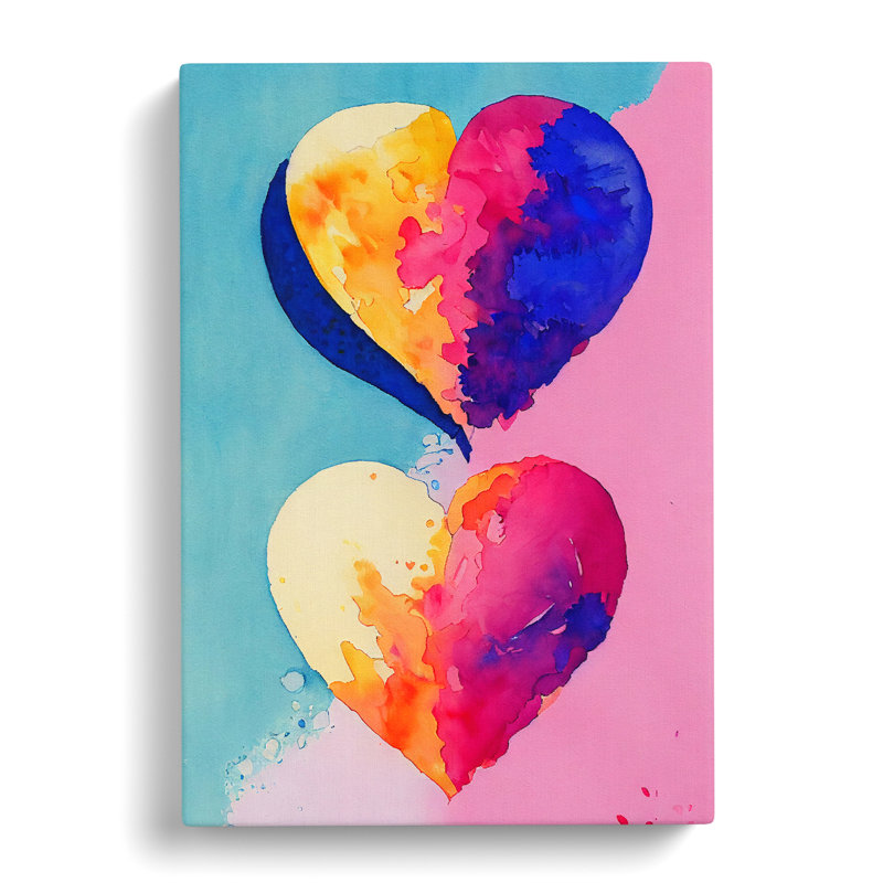 Watercolour Love Heart - Wrapped Canvas, 76cm H x 50cm W x 3cm D