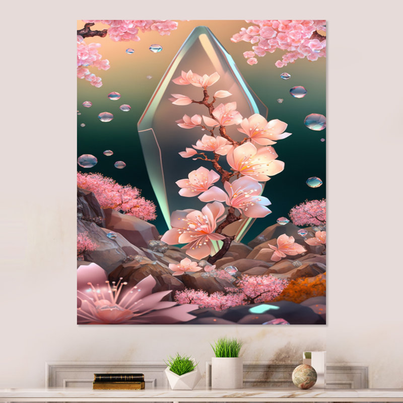 Décoration murale Cherry Blossums Tree II - Floral cerise en métal, H 32 po x l 16 po x P 1 po