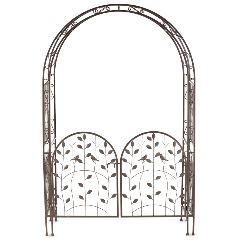 Metal Arched Birds And Leaves Garden Arbor With Gate