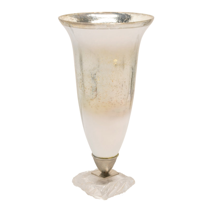 Glass Aluminum Metal Vase Glam Style Single Decorative Accent Piece with Elegant Flared Design and Textured Pedestal Base for Modern Aesthetic and Sophisticated Display in Home Decor Settings
