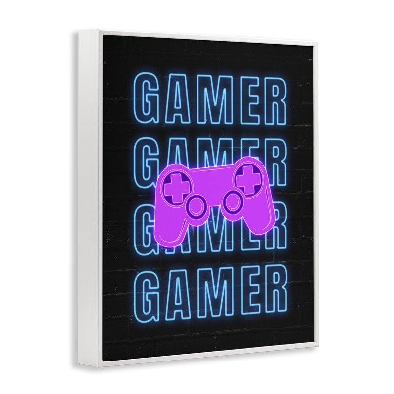 Neon Gamer Words, art de la giclée encadrée par Nina Blue, Estampe numérique encadrée blanc bord de mer, H 14 po x l 11 po