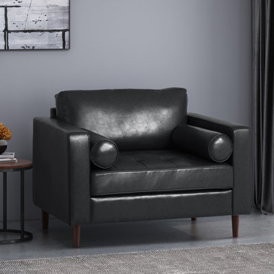 Fauteuil club, fauteuil d'appoint, chaise de lecture avec pieds en bois Bruch