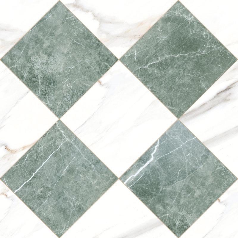 Tavari Checkerboard 10X10 Calacatta And Verde, Green/White
