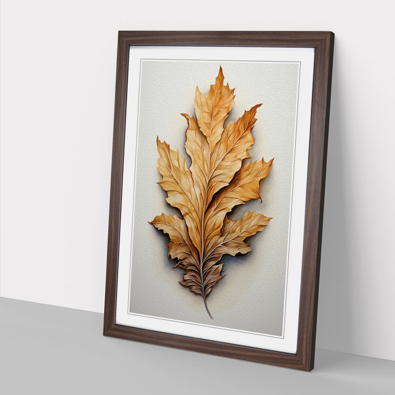 Leaf Tachisme - Single Picture Frame Print on Wood, 64cm H x 46cm W x 2cm D, Walnut