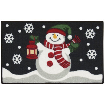 Tapis zone noire 1 pi 5 po x 2 pi 4 po bonhomme de neige avec lanterne