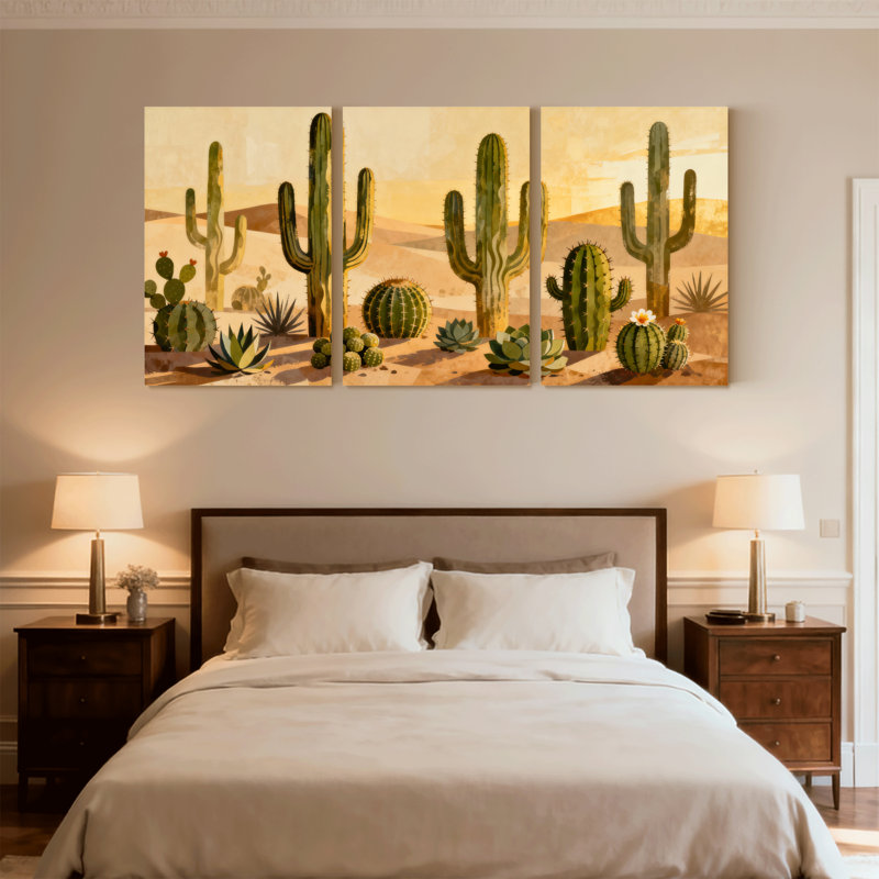 Paysage de cactus, paysage de cactus, ensemble de 3 reproductions d'art sur toile, H 30 po x l 60 po