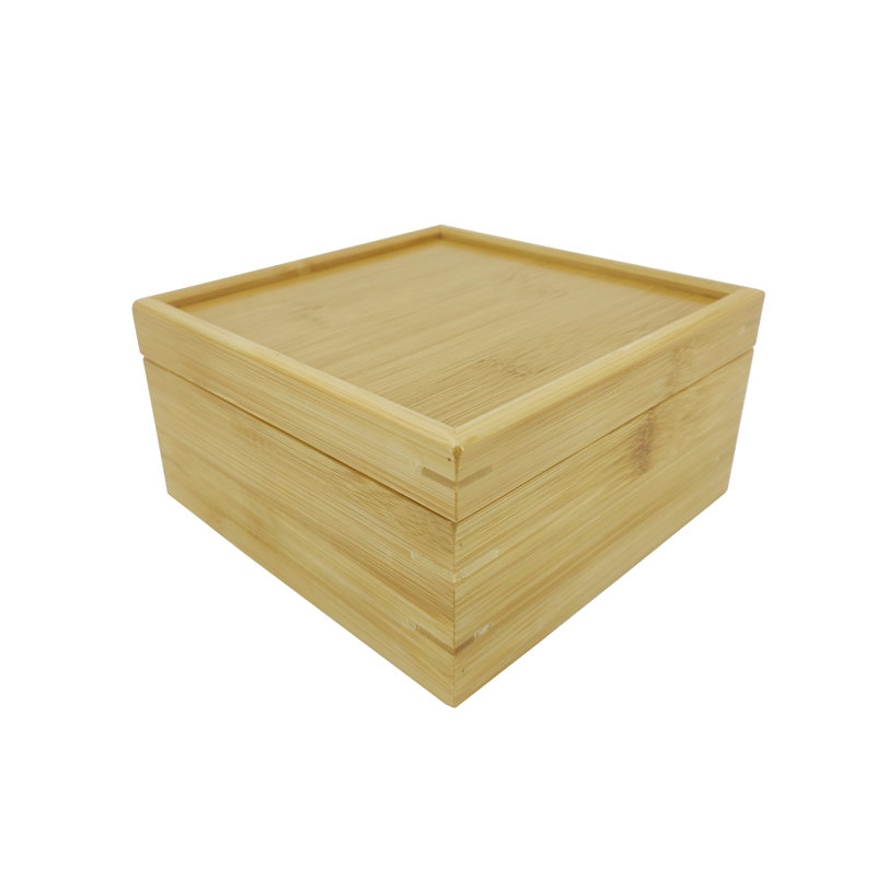 Bamboo Box 7" x 7" x 4" with 4 Cell Removable Partition Storage Condiment Tray with Lid