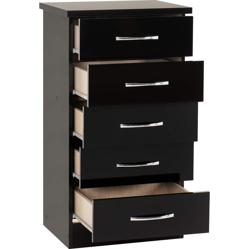 Kosie 5 Drawer Narrow Chest, Black