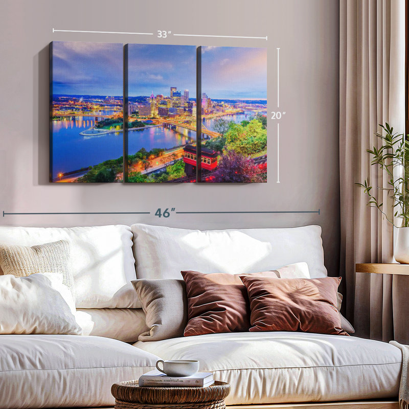 «Evening At Pittsburgh», 3 pièces, H 20 po x l 33 po