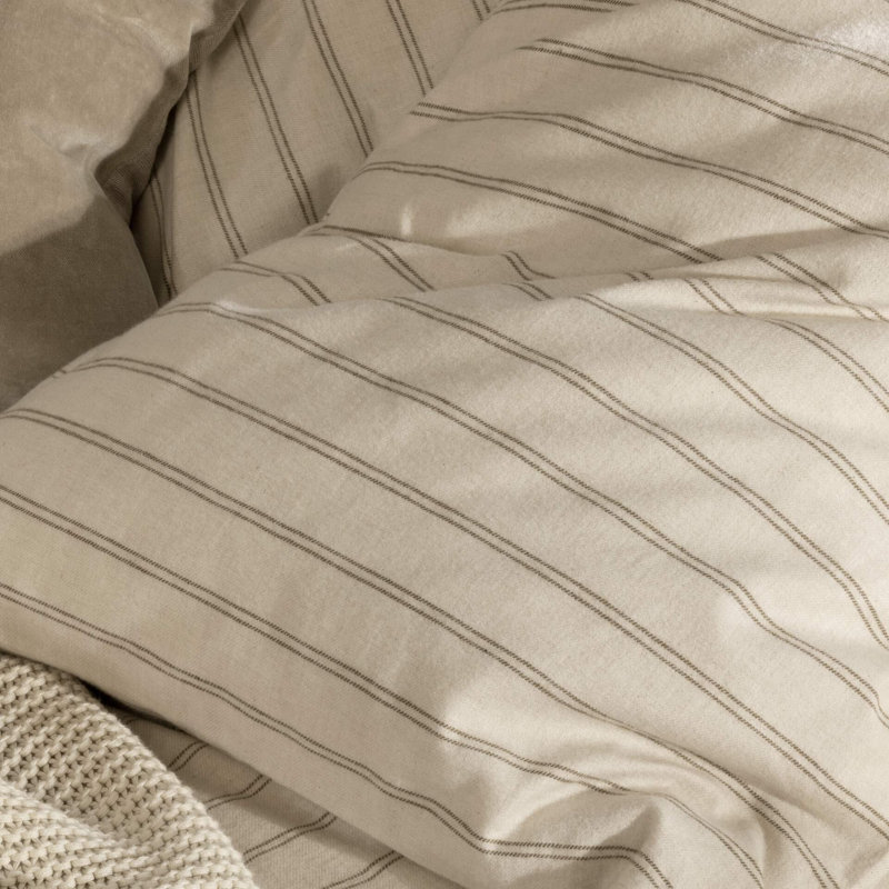 Flannel Stripe Duvet Cover Set, Oat, Queen Duvet Cover + 2 Standard Pillowcases