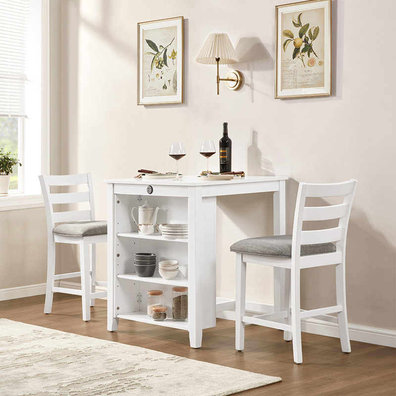 Ensemble de table de salle à manger 36 "pour 2 avec station de charge, Blanc