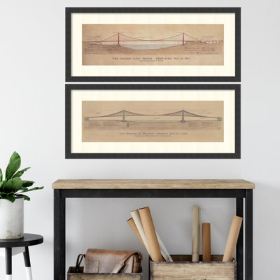«Golden Gate Bridge, Brooklyn Bridge - ensemble de 2» par Craig S. Holmes, art mural encadré