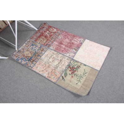 Anatolian Vintage Patchwork Turkish Rug in Red with Woolen Texture for Decorative Purposes