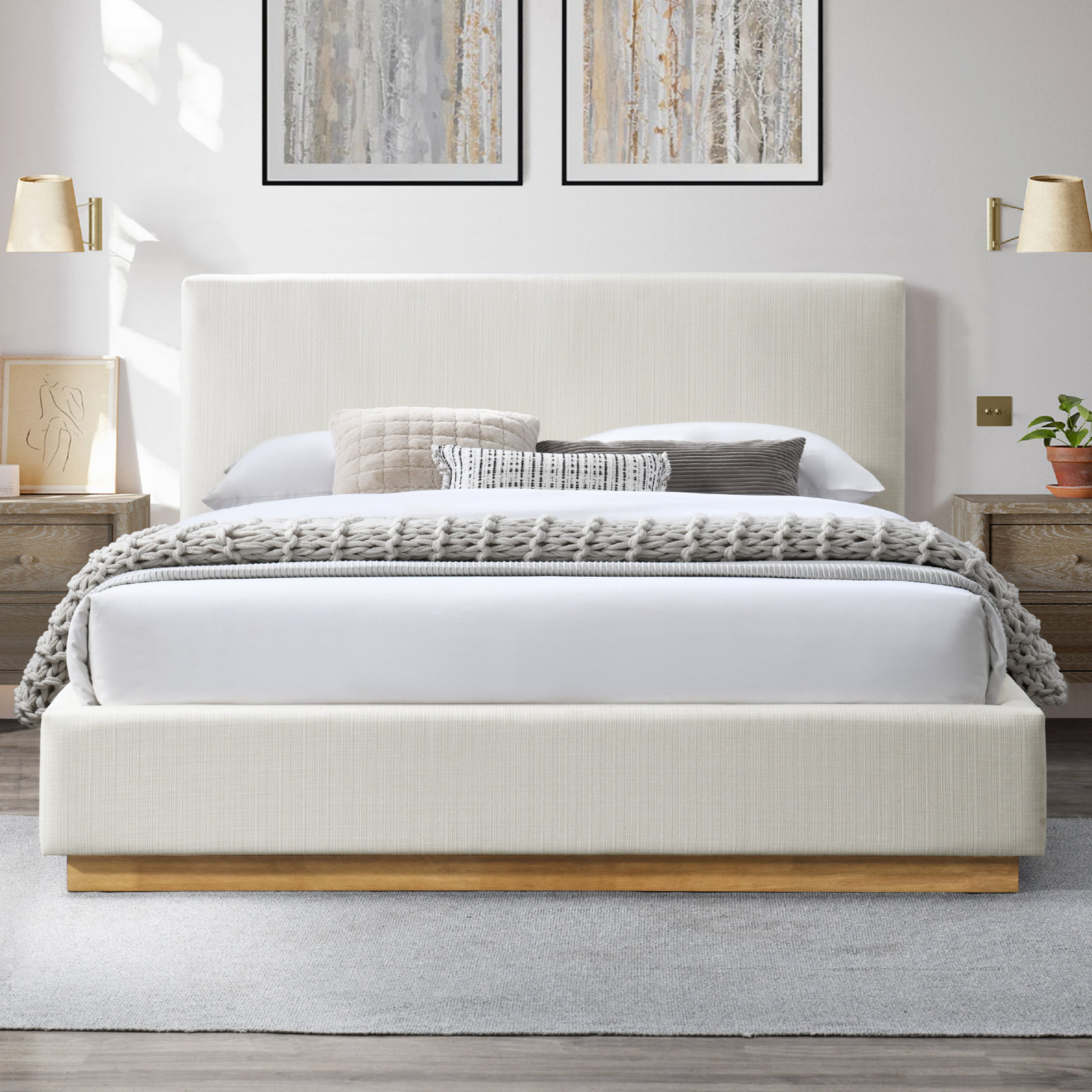 Drago Upholstered Platform Bed, King, Natural