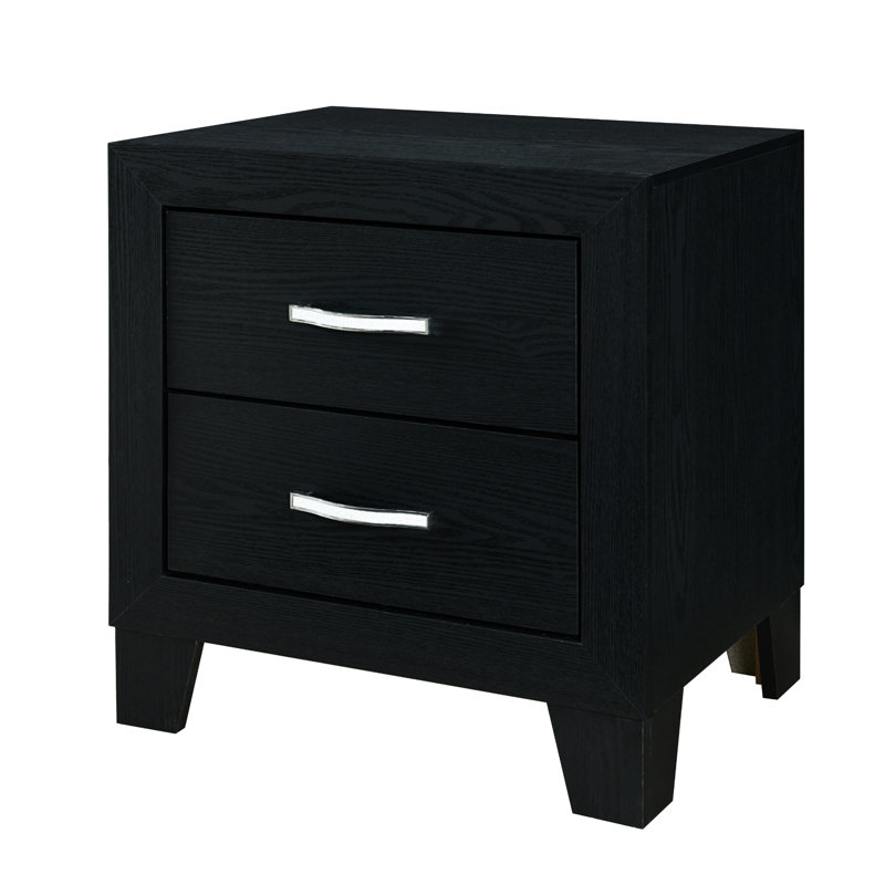 Table de chevet noire avec 2 tiroirs, chic moderne, bois massif et noir, 2 structures