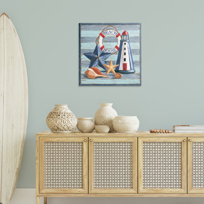Rustic Beach House on Stripes Canvas Wall Art by Jennifer Brinley