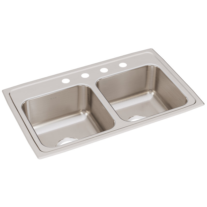 Évier de cuisine à double cuve encastrable L 29 po x l 18 po Lustertone, 4 trous