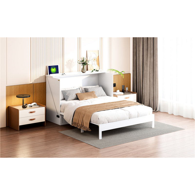 Lit double blanc avec tiroirs spacieux - Maximisez l'espace de la pièce. Finition élégante. Rangez les oreillers, les vêtements, etc. Chargement. Idéal pour les petits espaces. 75,1 po de longueur x 56,7 po de largeur et 41,3 po de hauteur abondante