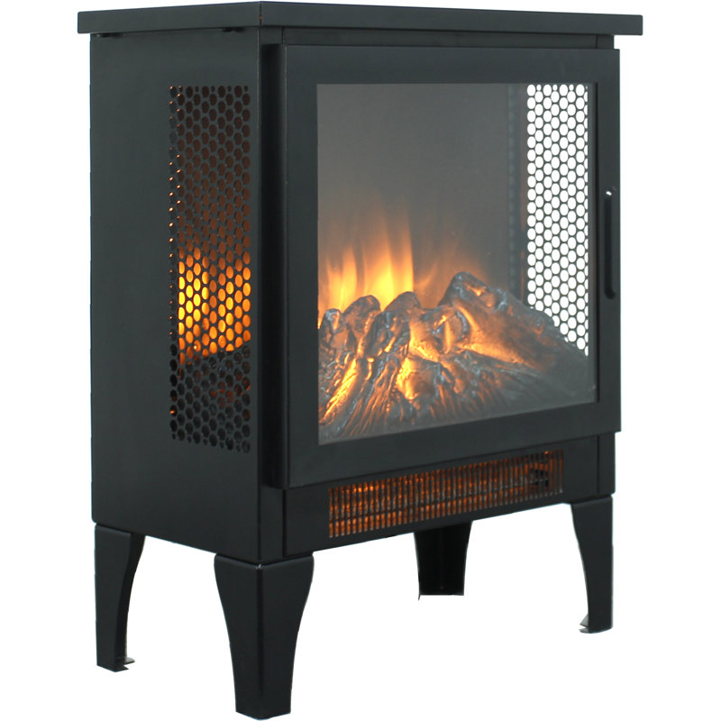 17 Inch Freestanding Electric Fireplace Stove Heater With 3D Flame Effect, Antique Black