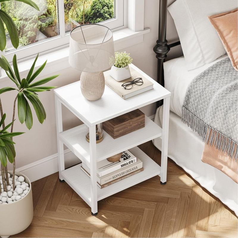 Metal Bedside Table, White