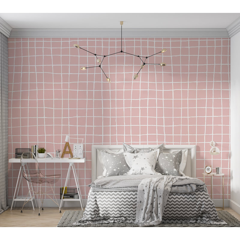 Murale pelez et collez de qualité supérieure - grille rose pastel, L 120 po x L 96 po